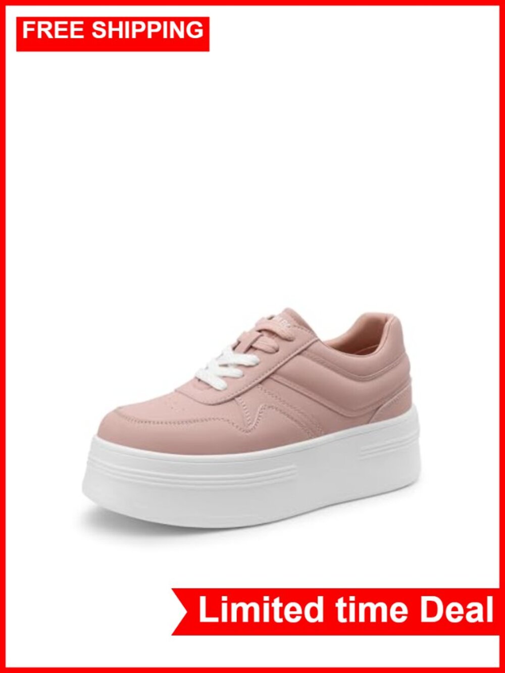 Women's Platform Sneakers Faux Leather Chunky Heel Lace-Up Casual Walking Shoes
